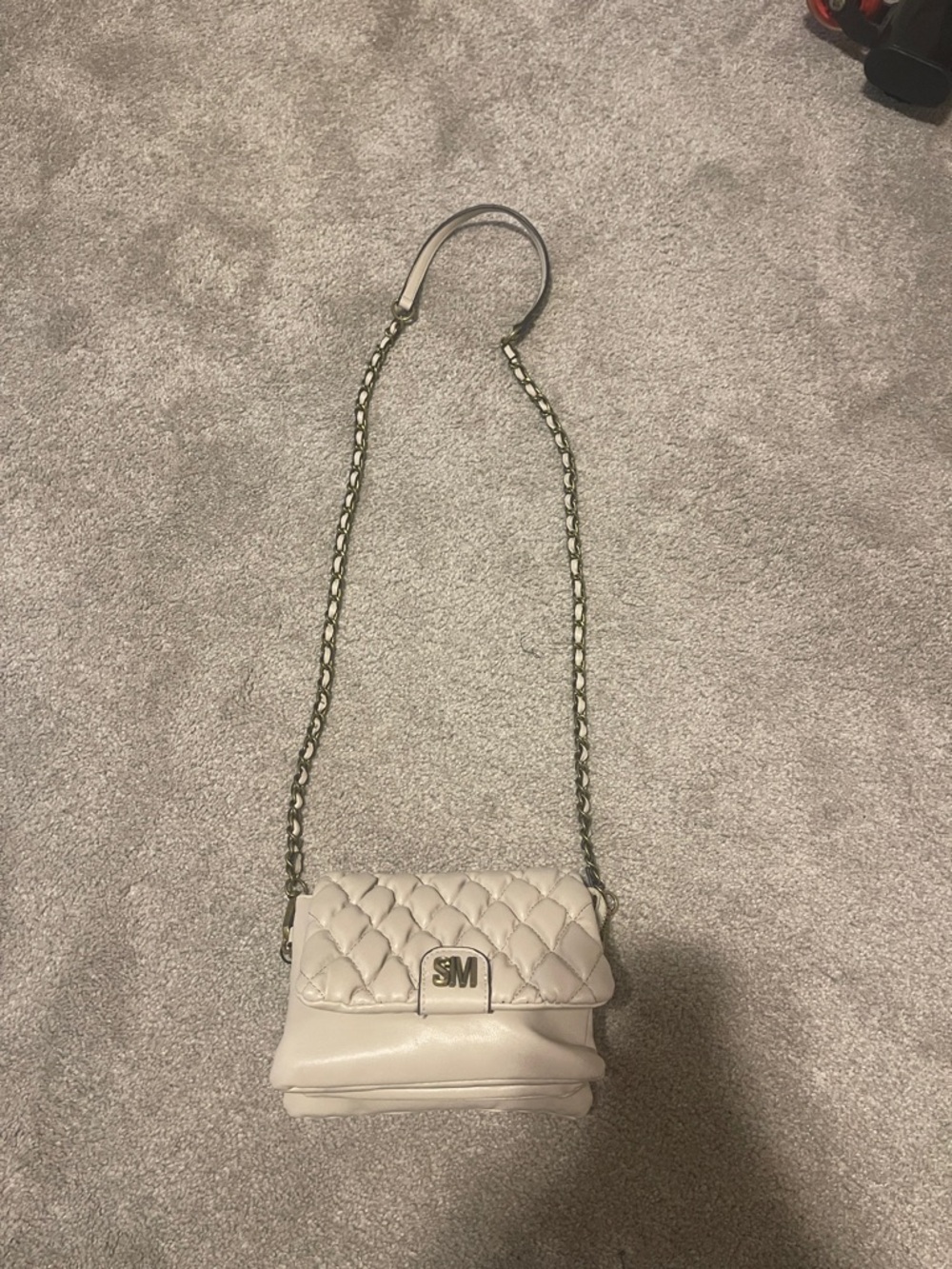 Steve Madden Quilted Cream Crossbody Bag with Chain Strap